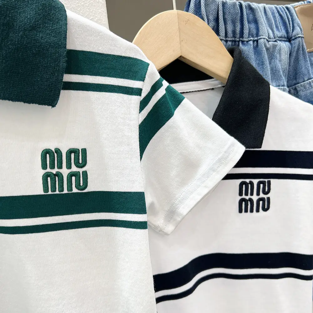 Men Striped Polo Shirt Boys 2025 Summer White Green Black - Image 6