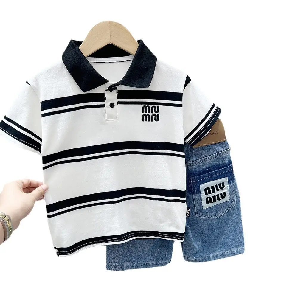 Men Striped Polo Shirt Boys 2025 Summer White Green Black - Image 7