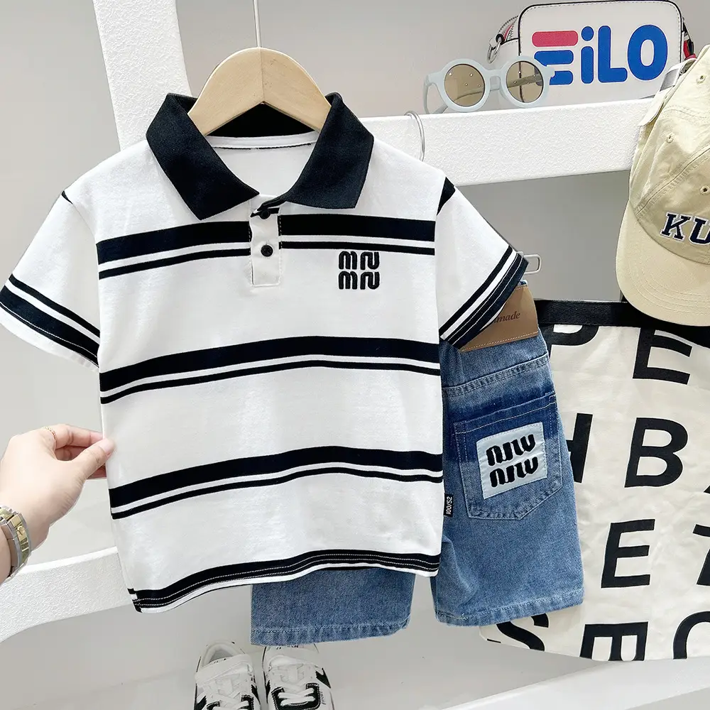 Men Striped Polo Shirt Boys 2025 Summer White Green Black — feature 2