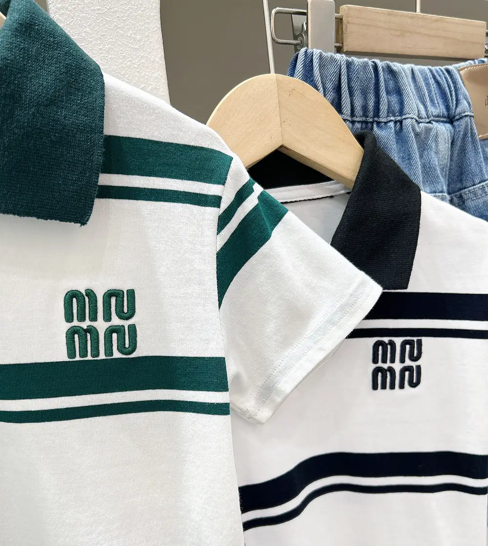 Men Striped Polo Shirt Boys 2025 Summer White Green Black — feature 4