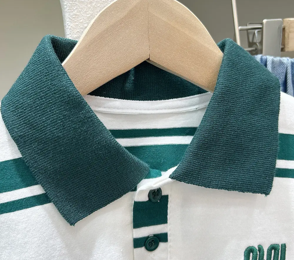 Men Striped Polo Shirt Boys 2025 Summer White Green Black — feature 5