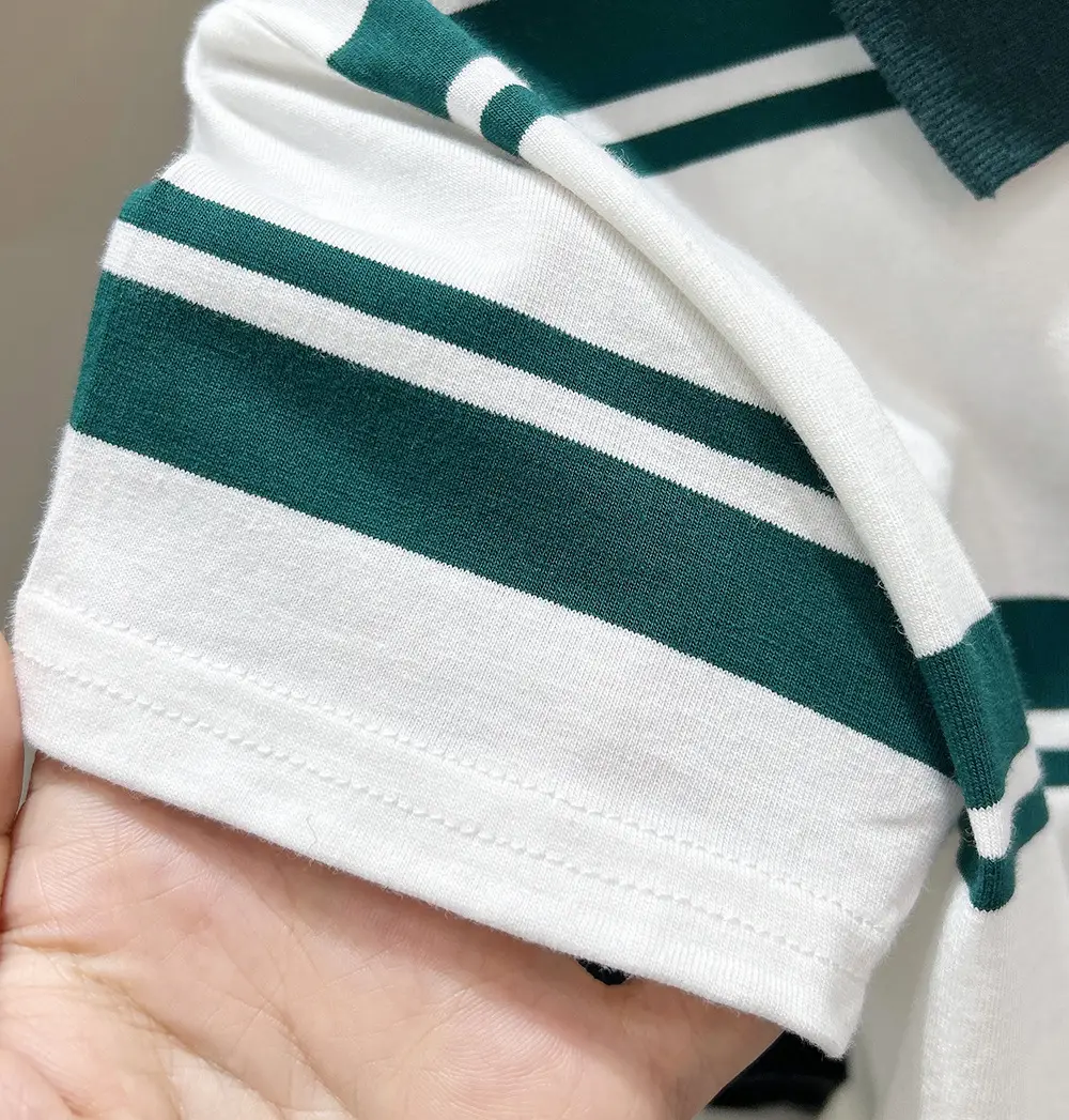 Men Striped Polo Shirt Boys 2025 Summer White Green Black — feature 8