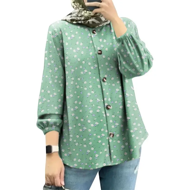 Women Muslim Floral Puff Sleeves Shirt Black 2025 — feature 4