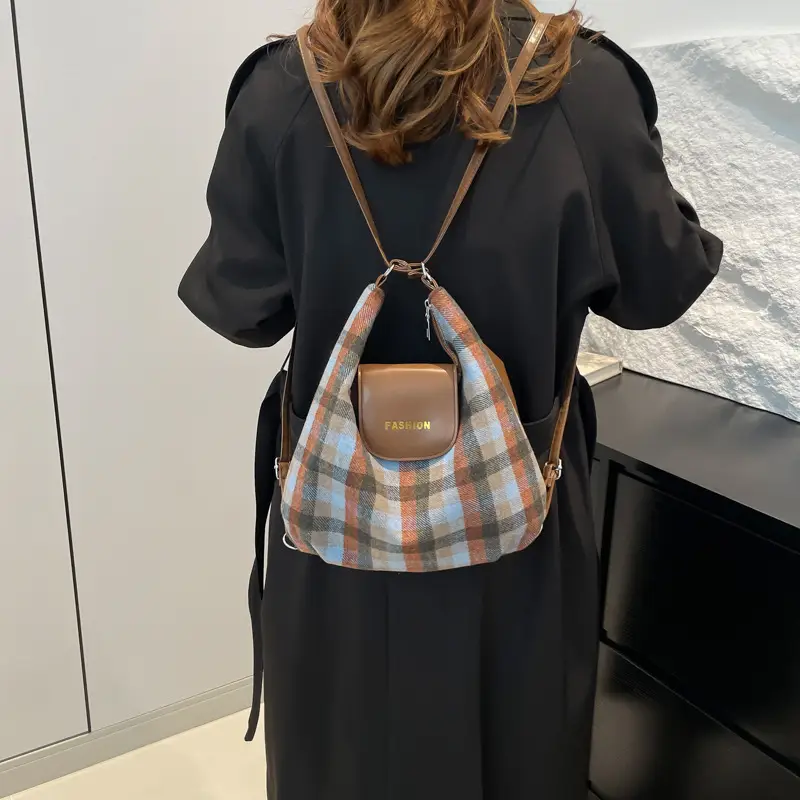 Winter Plaid Textured Shoulder Crossbody Bag Large Capacity - Image 5