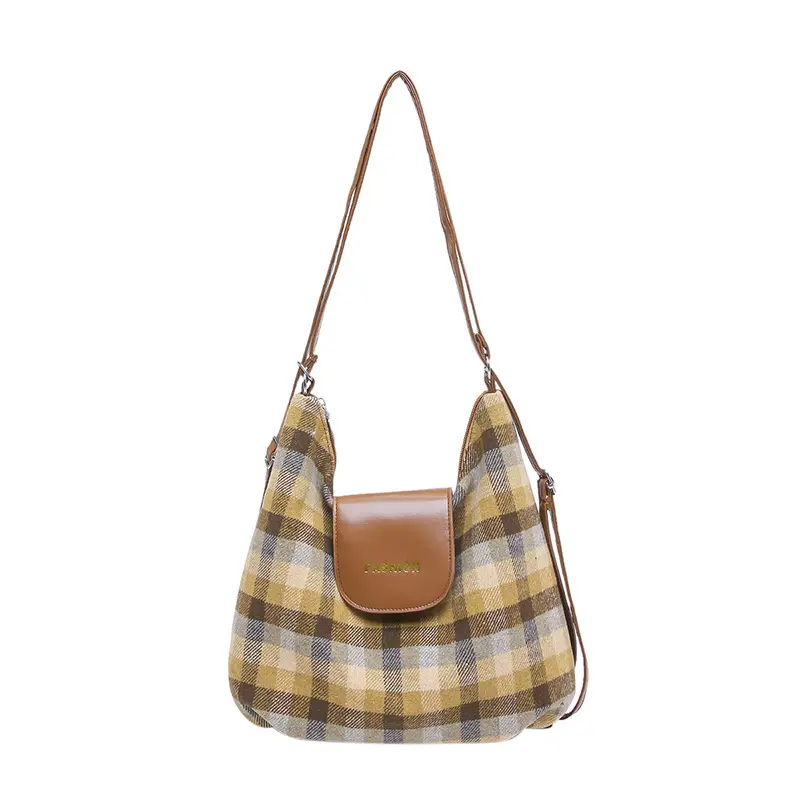 Winter Plaid Textured Shoulder Crossbody Bag Large Capacity - Image 7