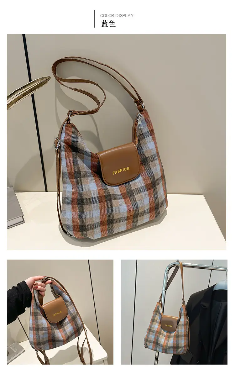 Winter Plaid Textured Shoulder Crossbody Bag Large Capacity — feature 11