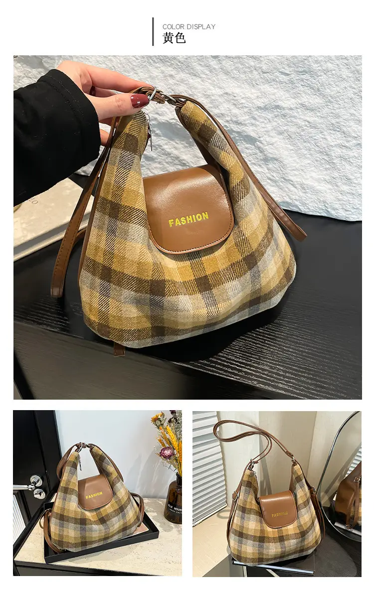 Winter Plaid Textured Shoulder Crossbody Bag Large Capacity — feature 12