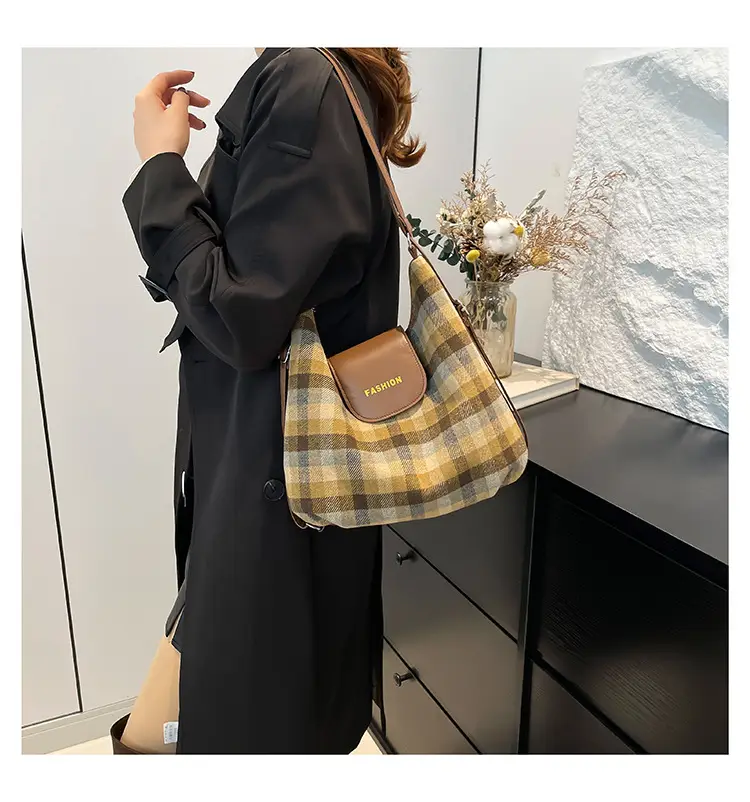 Winter Plaid Textured Shoulder Crossbody Bag Large Capacity — feature 16
