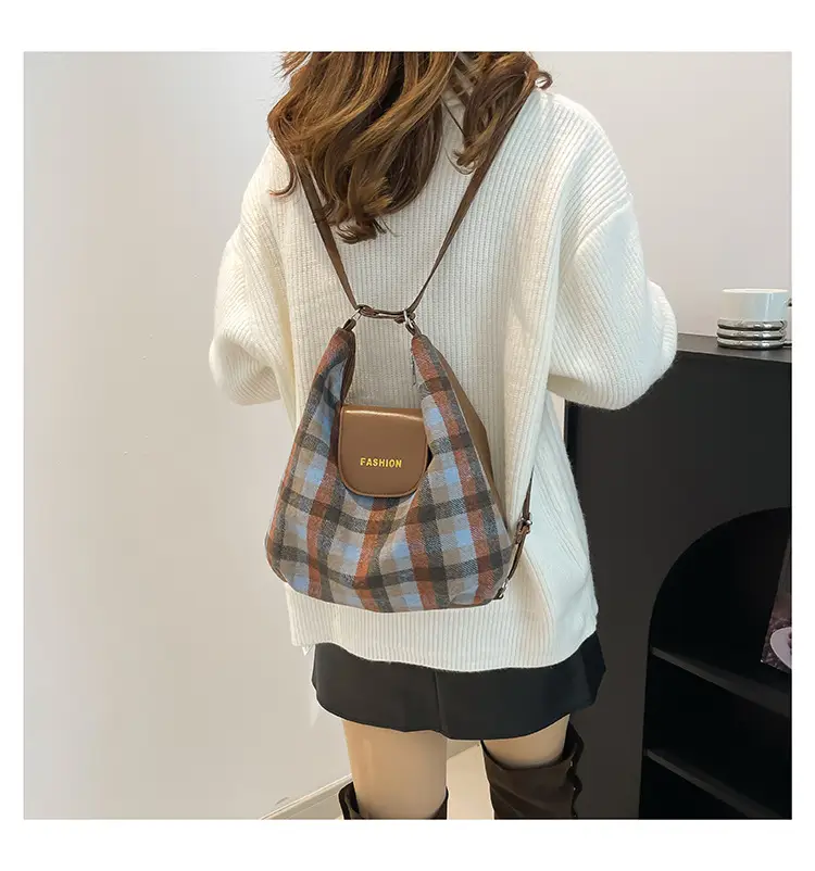 Winter Plaid Textured Shoulder Crossbody Bag Large Capacity — feature 26