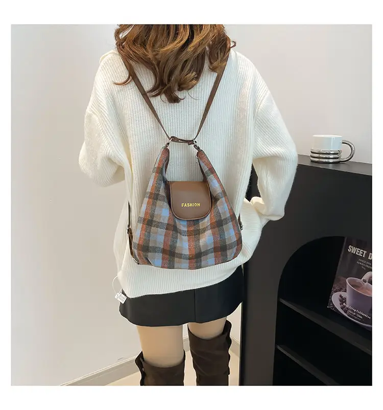 Winter Plaid Textured Shoulder Crossbody Bag Large Capacity — feature 27