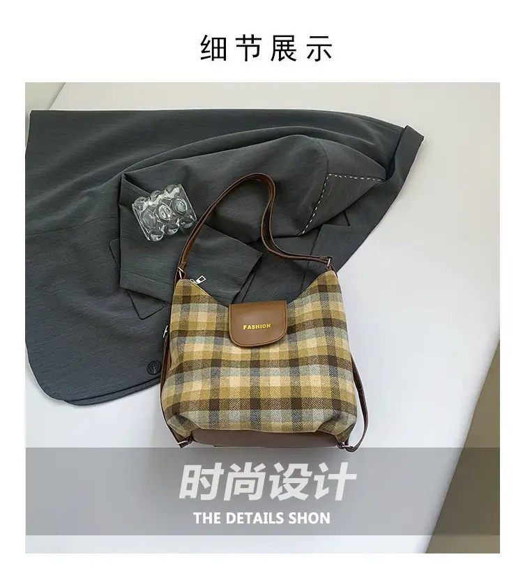 Winter Plaid Textured Shoulder Crossbody Bag Large Capacity — feature 4