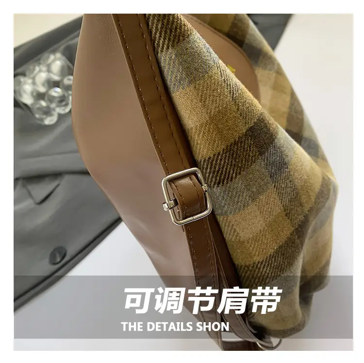 Winter Plaid Textured Shoulder Crossbody Bag Large Capacity — feature 5