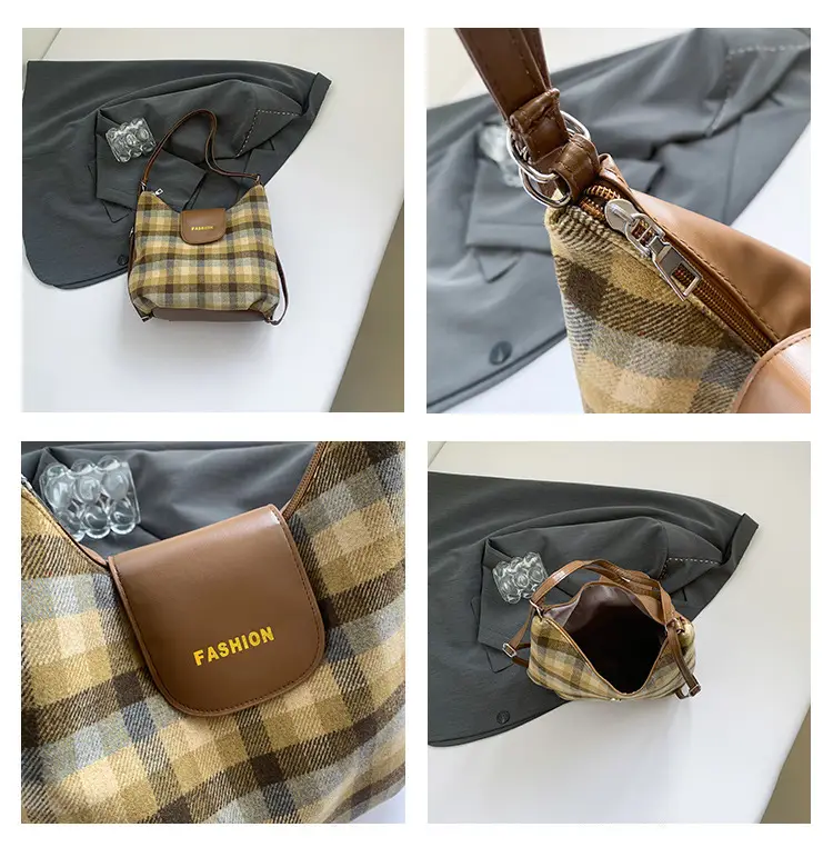Winter Plaid Textured Shoulder Crossbody Bag Large Capacity — feature 9