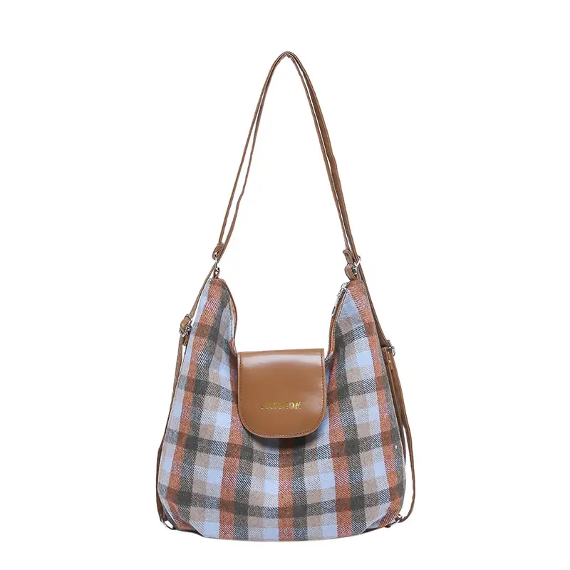 Winter Plaid Textured Shoulder Crossbody Bag Large Capacity - Image 2