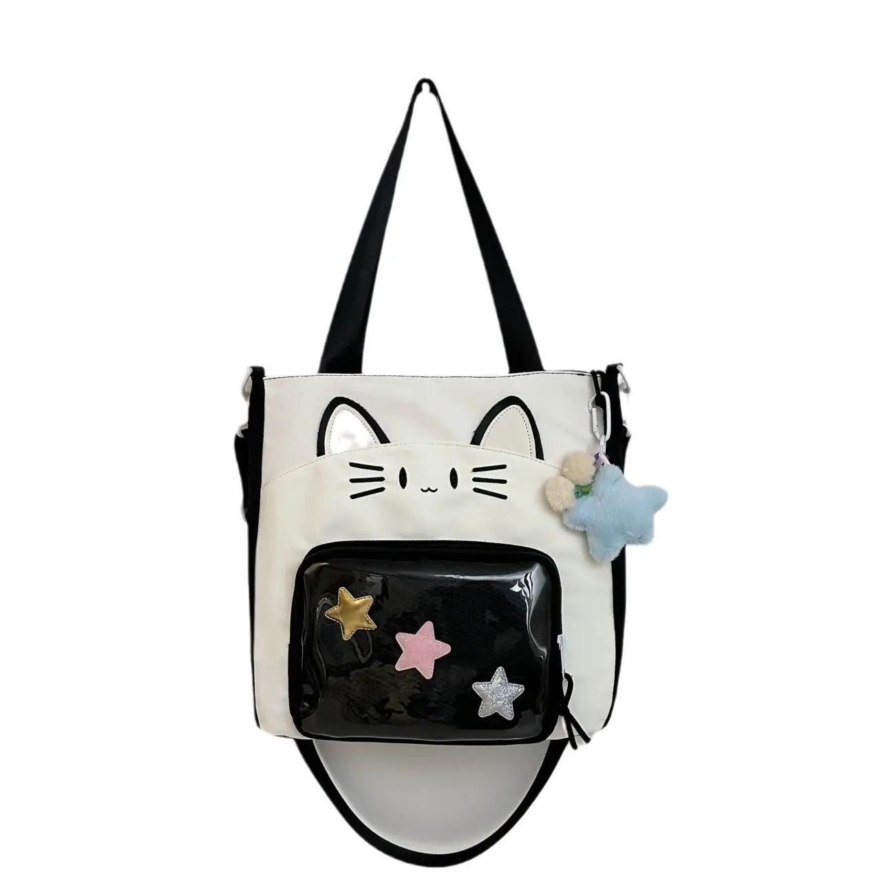 Cat Face One-Shoulder Crossbody Bag White Star Decor - Image 10
