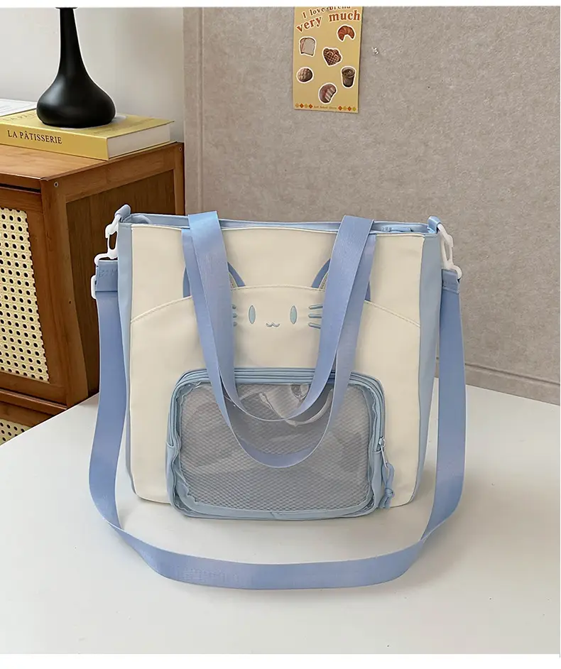 Cat Face One-Shoulder Crossbody Bag White Star Decor — feature 20