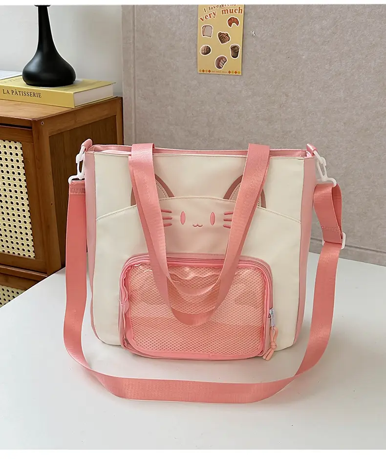 Cat Face One-Shoulder Crossbody Bag White Star Decor — feature 21