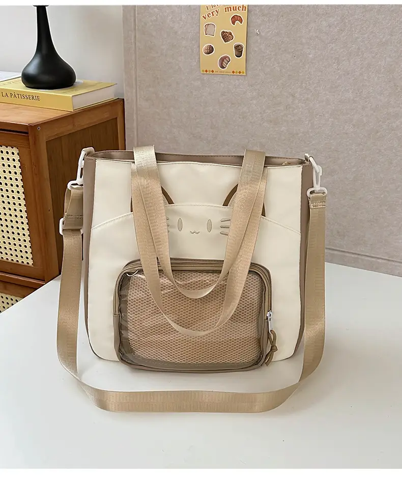 Cat Face One-Shoulder Crossbody Bag White Star Decor — feature 22