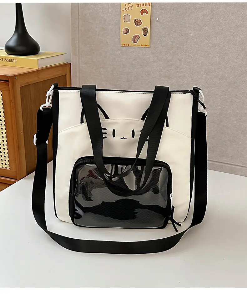 Cat Face One-Shoulder Crossbody Bag White Star Decor — feature 23
