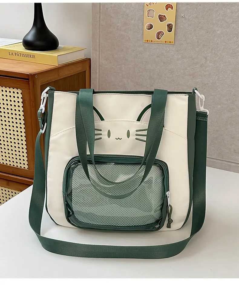 Cat Face One-Shoulder Crossbody Bag White Star Decor — feature 24