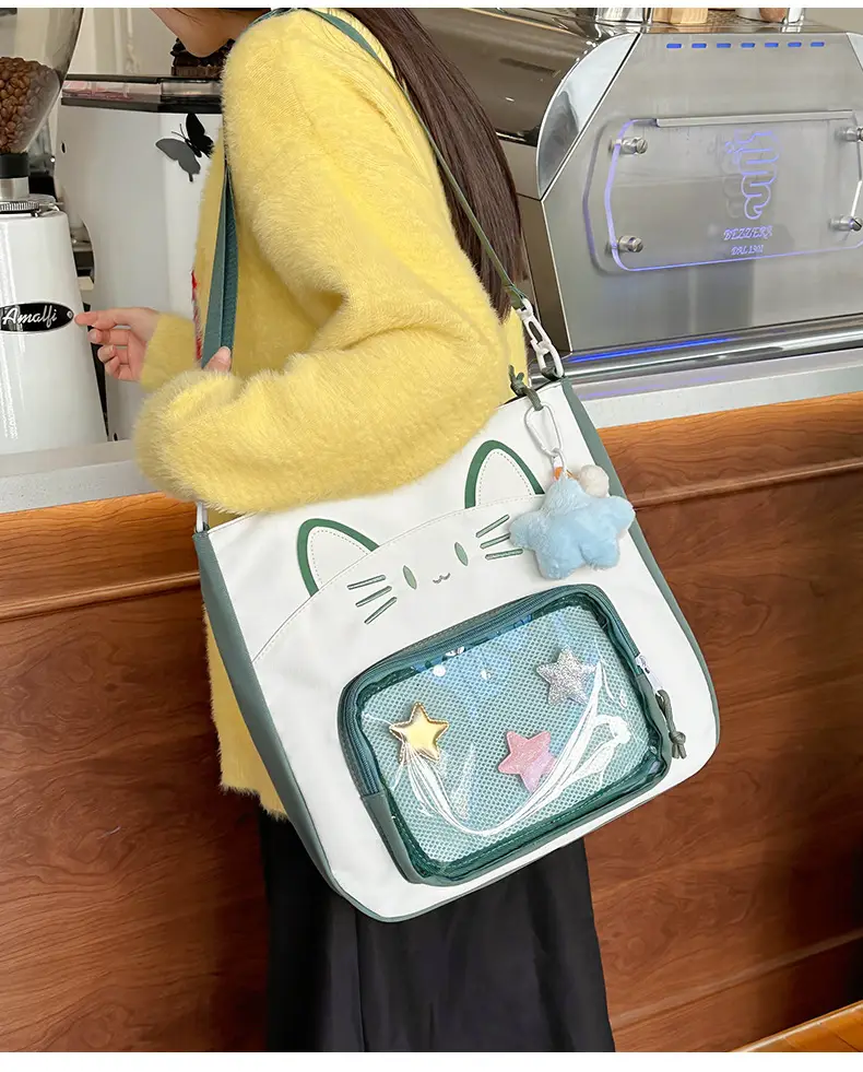 Cat Face One-Shoulder Crossbody Bag White Star Decor — feature 6