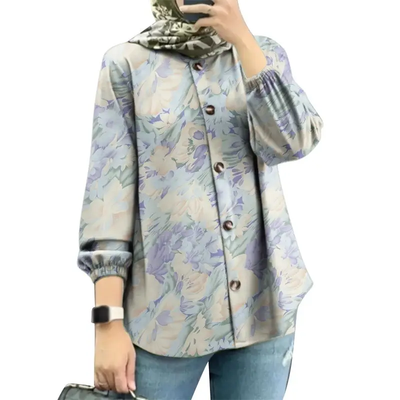 Women Muslim Floral Puff Sleeves Shirt 2025 - Image 6
