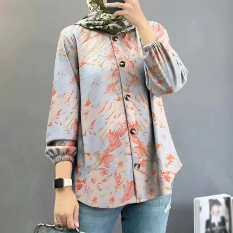 Women Muslim Floral Puff Sleeves Shirt 2025 — feature 5