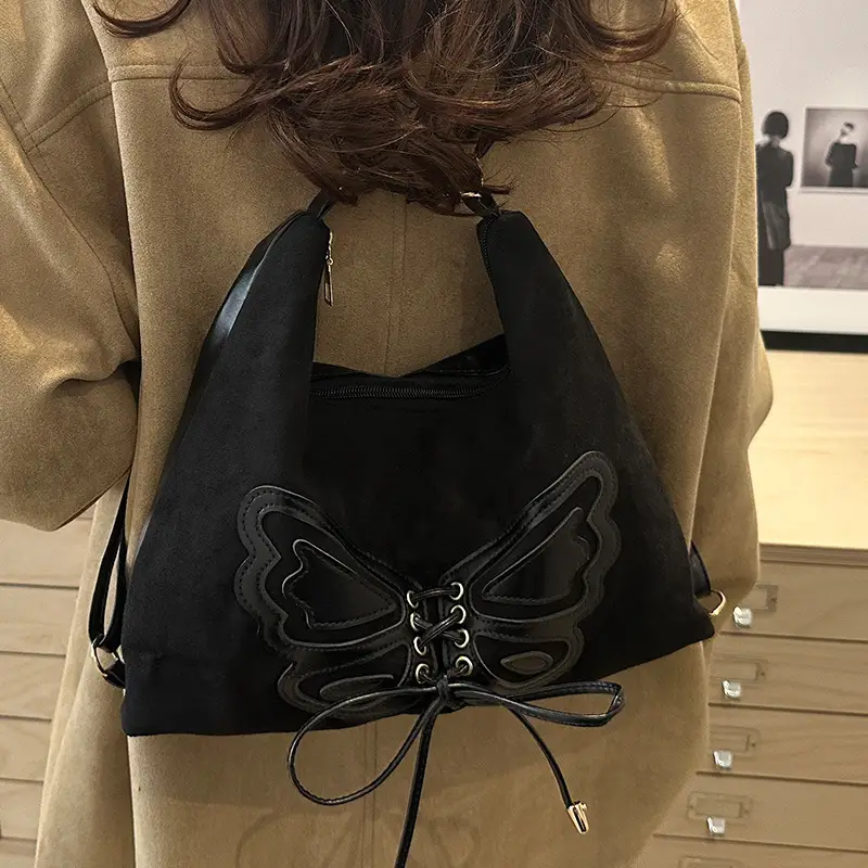 Women's Butterfly Embroidered Brown Tote Bag - Image 5