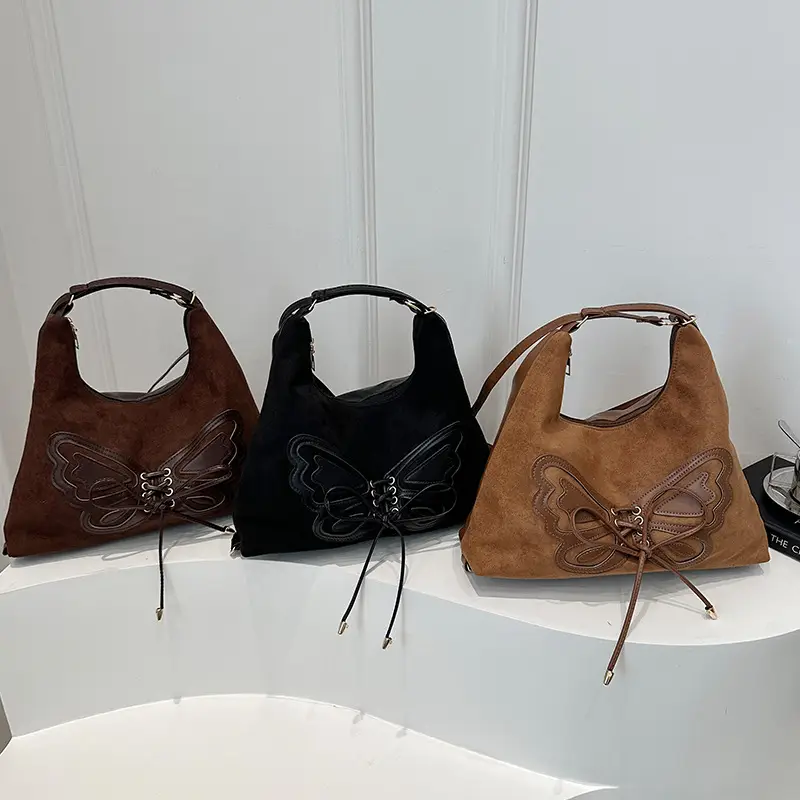 Women's Butterfly Embroidered Brown Tote Bag - Image 6