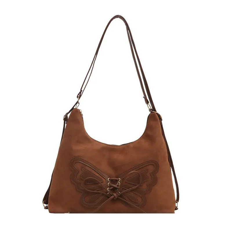 Women's Butterfly Embroidered Brown Tote Bag - Image 8