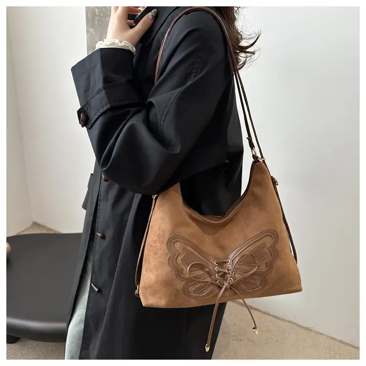Women's Butterfly Embroidered Brown Tote Bag — feature 10