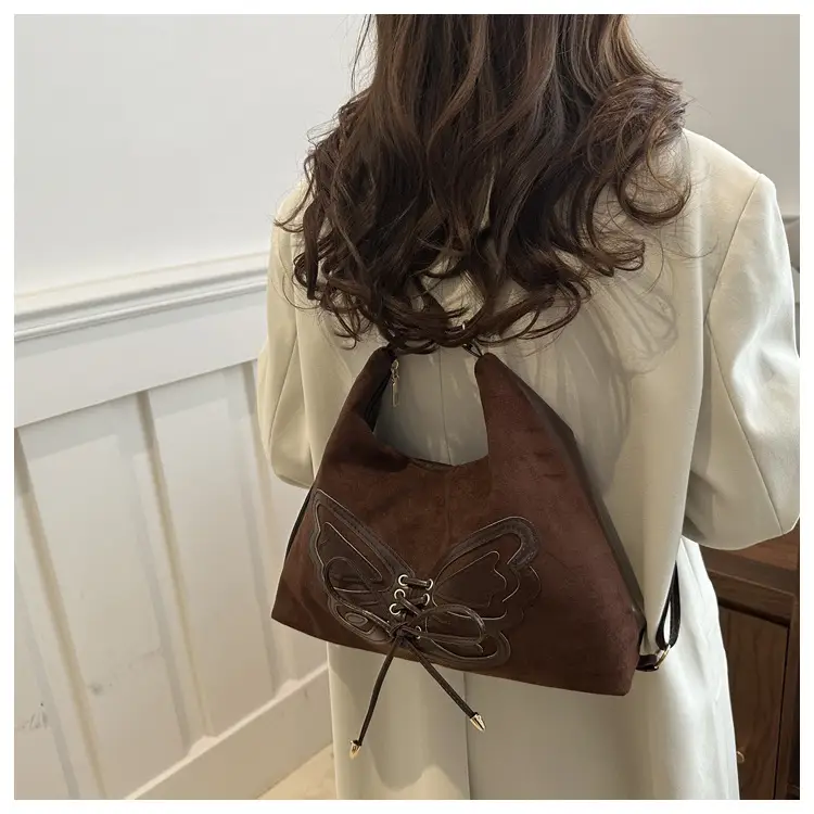 Women's Butterfly Embroidered Brown Tote Bag — feature 16