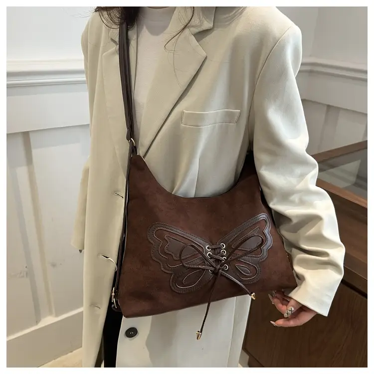 Women's Butterfly Embroidered Brown Tote Bag — feature 18