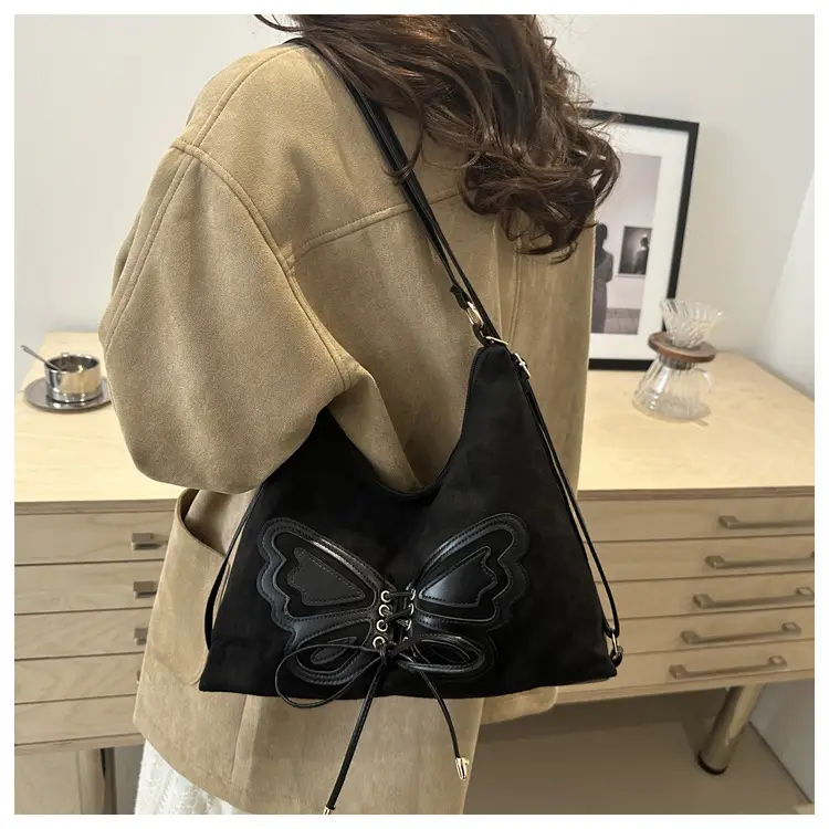 Women's Butterfly Embroidered Brown Tote Bag — feature 20