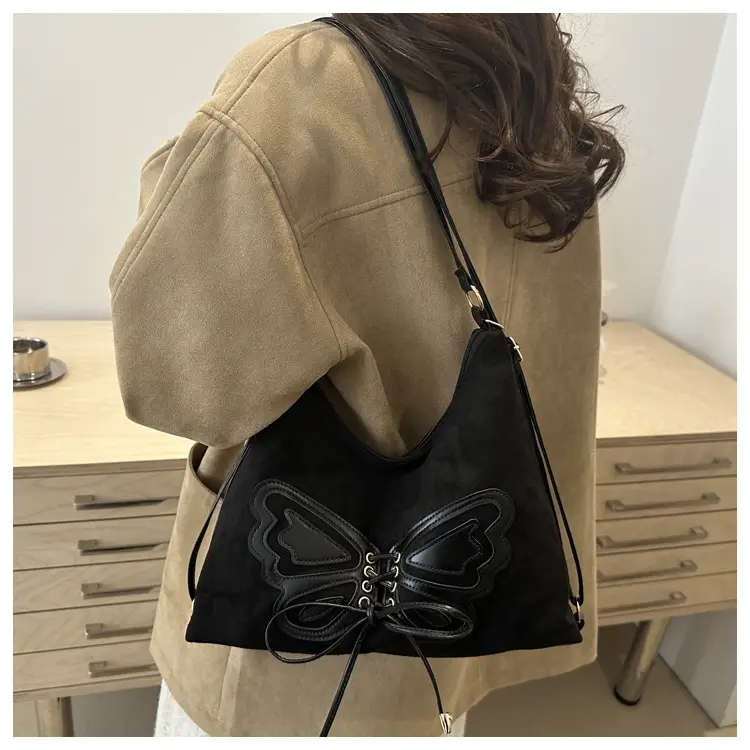 Women's Butterfly Embroidered Brown Tote Bag — feature 21