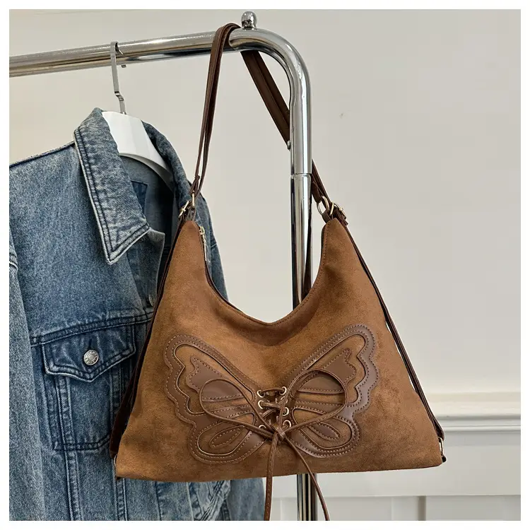 Women's Butterfly Embroidered Brown Tote Bag — feature 27