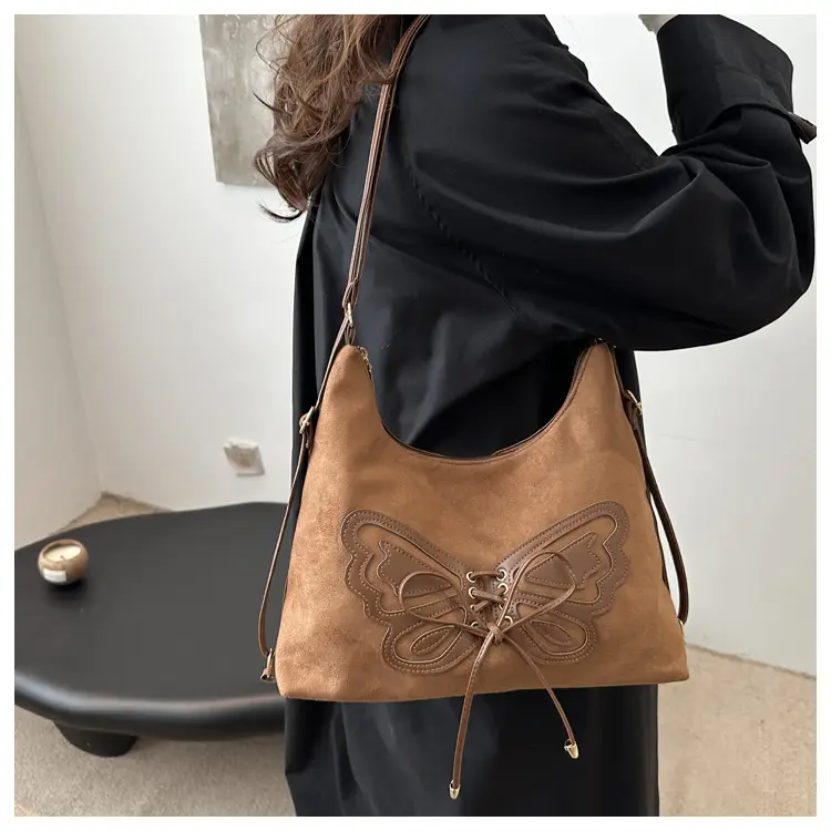 Women's Butterfly Embroidered Brown Tote Bag — feature 9