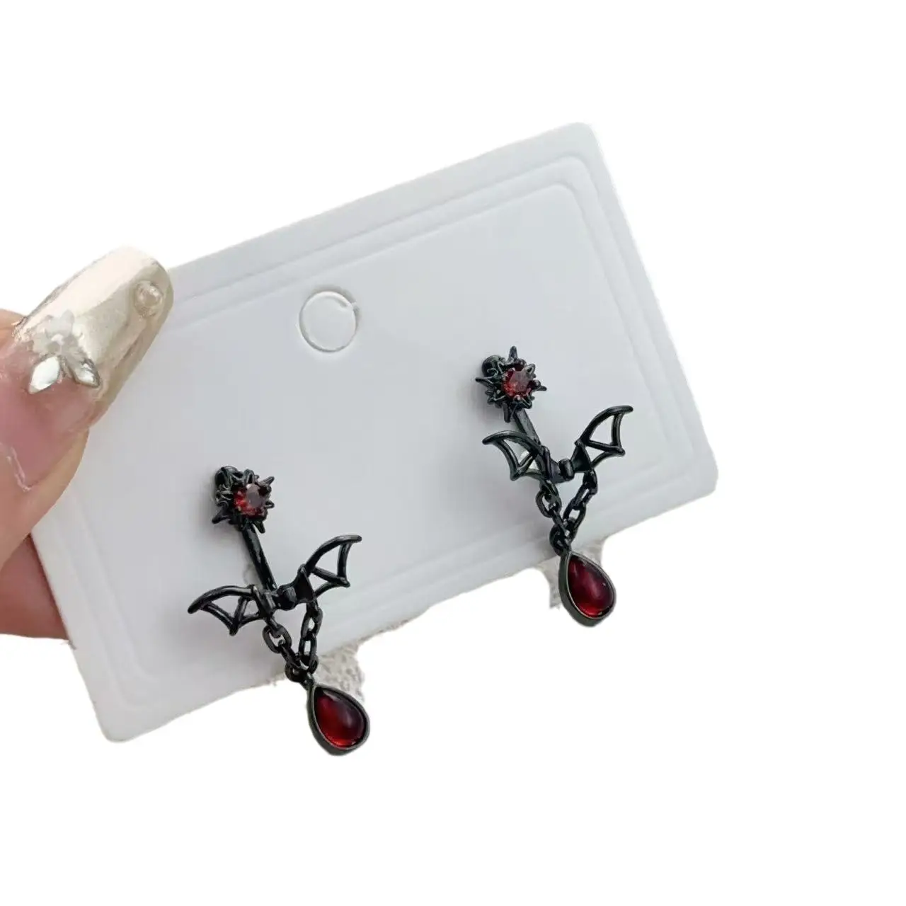 High-End Women's Spider Bat Earrings Set with Red Rhinestone - Image 8