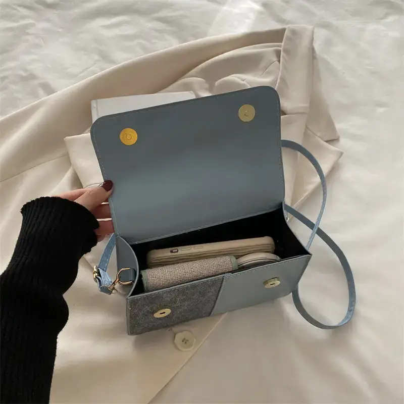 2026 Spring Shoulder Crossbody Patchwork Handbag Blue Grey White - Image 6
