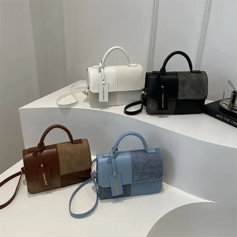 2026 Spring Shoulder Crossbody Patchwork Handbag Blue Grey White - Image 8