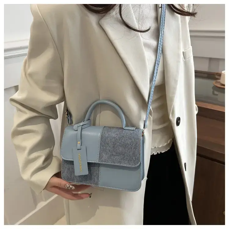 2026 Spring Shoulder Crossbody Patchwork Handbag Blue Grey White — feature 2