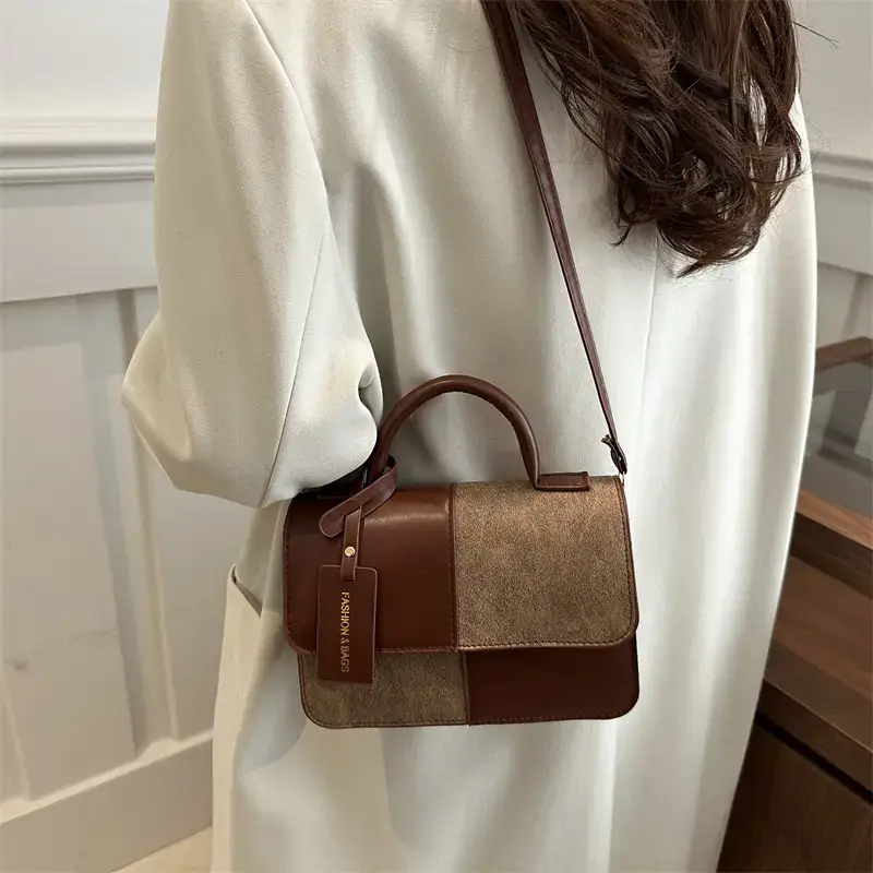 2026 Spring Shoulder Crossbody Patchwork Handbag Blue Grey White - Image 4
