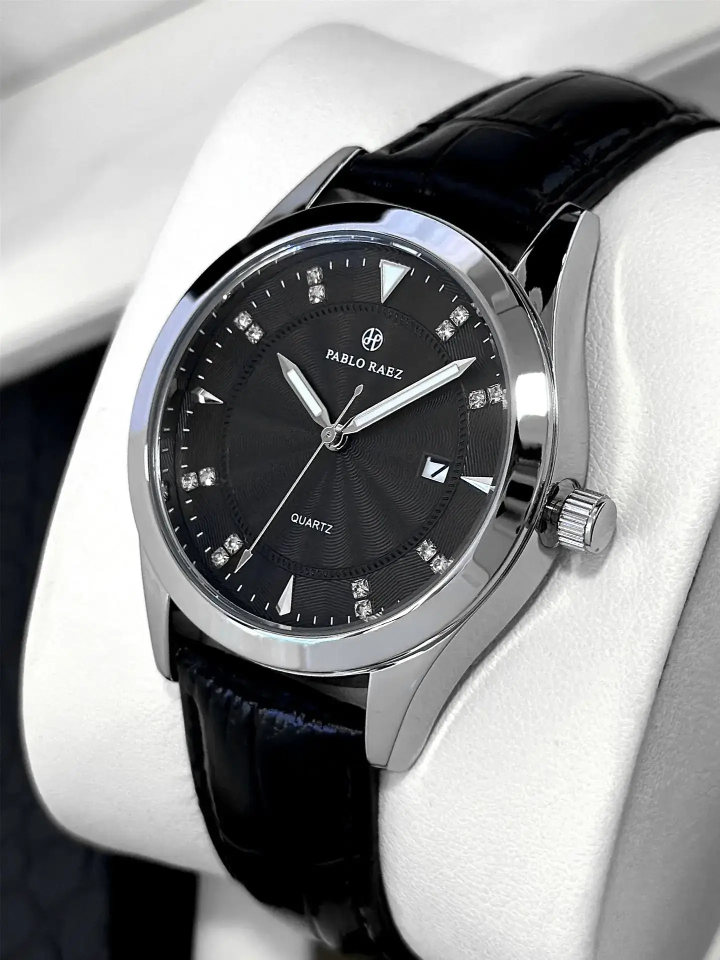 Men's Black Quartz Watch with Leather Strap — feature 12