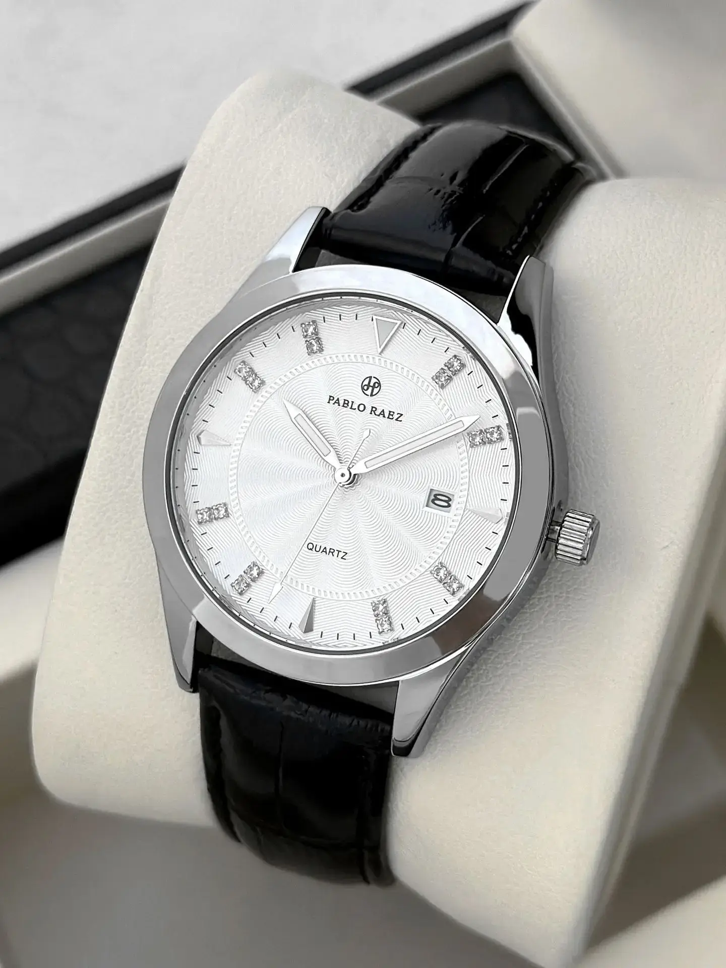 Men's Black Quartz Watch with Leather Strap — feature 20