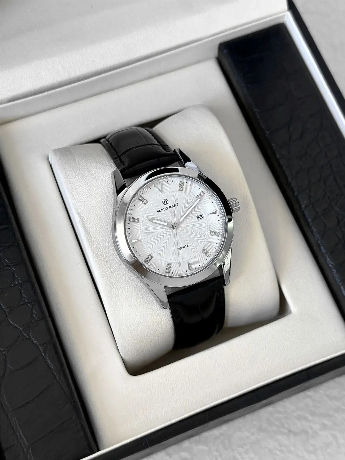 Men's Black Quartz Watch with Leather Strap — feature 21