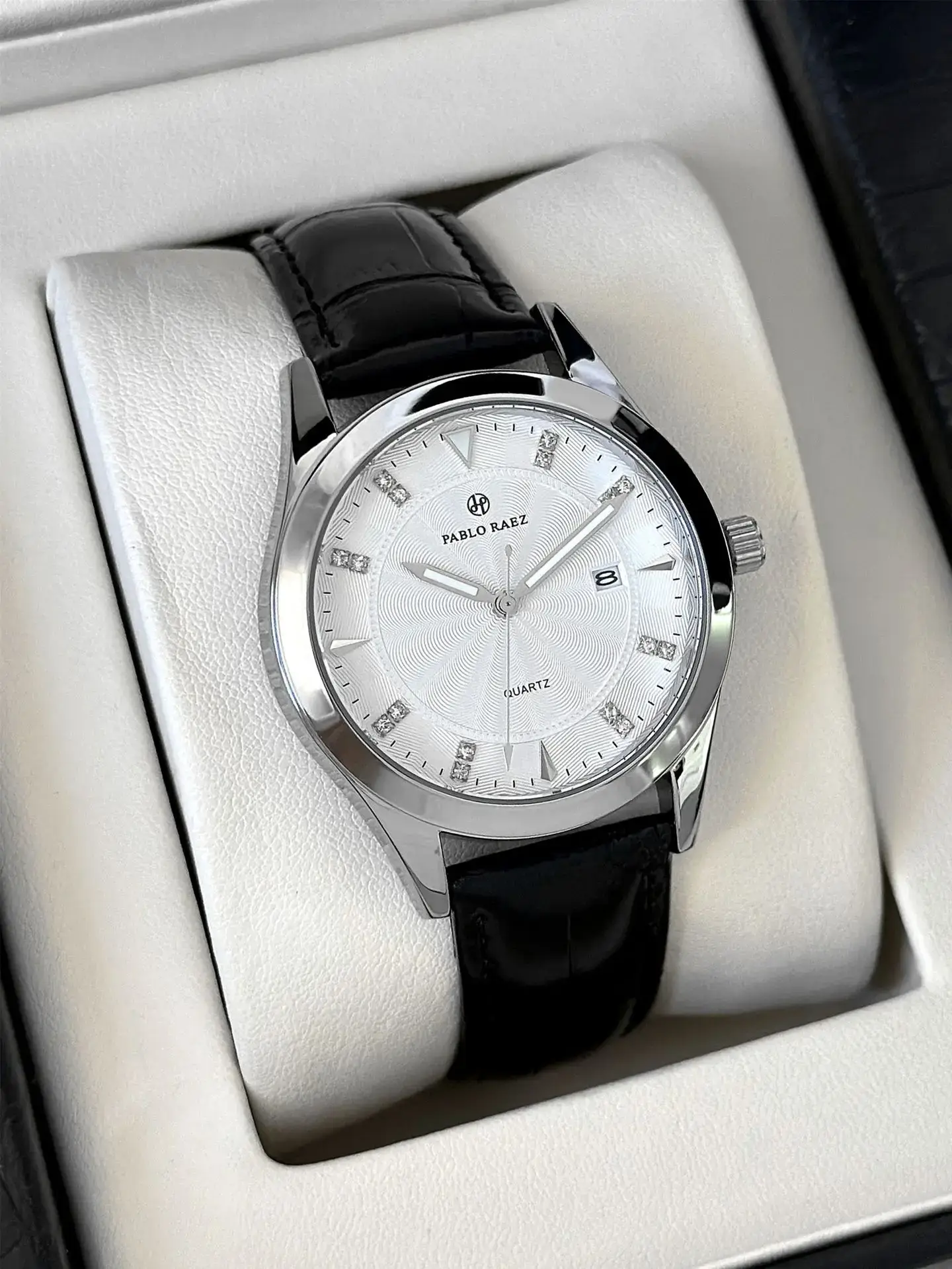 Men's Black Quartz Watch with Leather Strap — feature 22