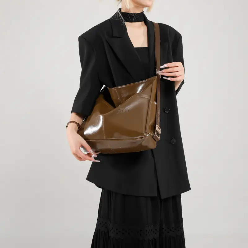 Women Red Glossy Shoulder Bag 2024 Winter School Use