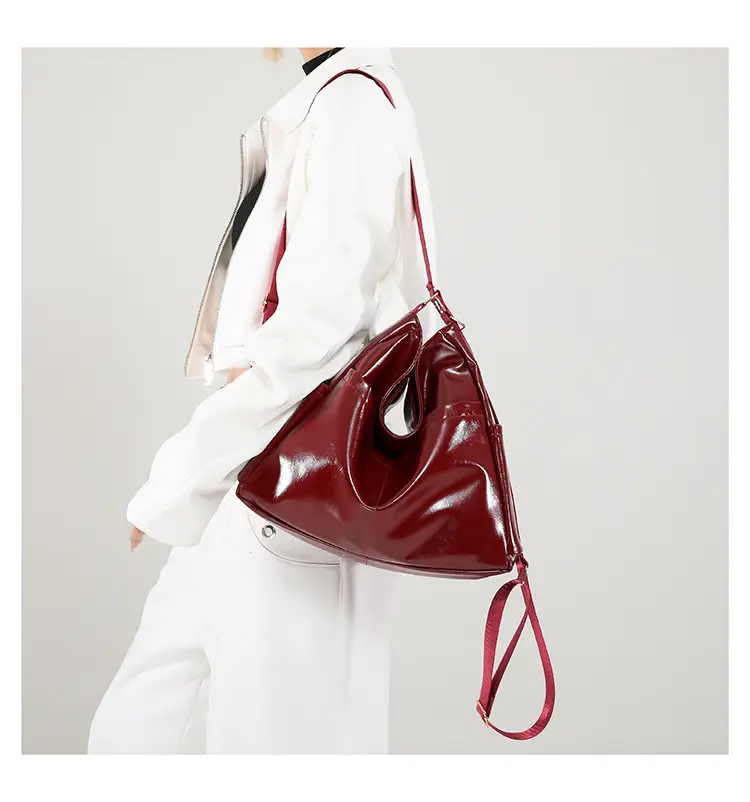 Women Red Glossy Shoulder Bag 2024 Winter School Use — feature 11