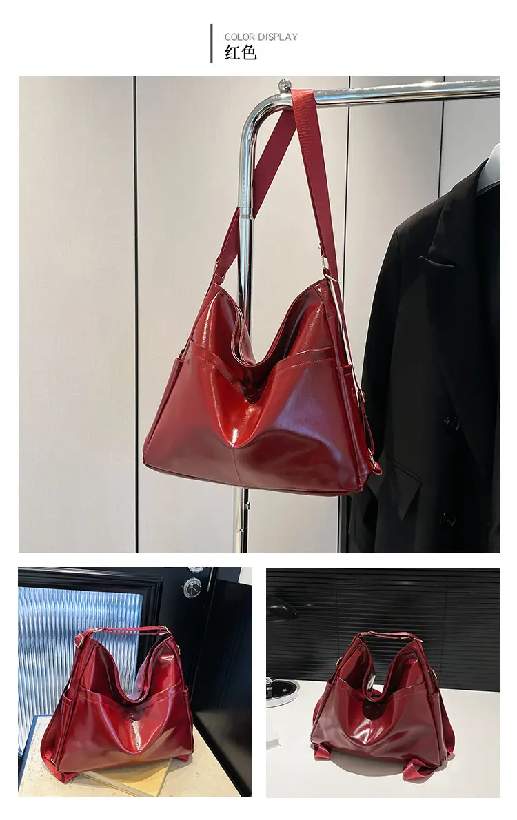 Women Red Glossy Shoulder Bag 2024 Winter School Use — feature 18