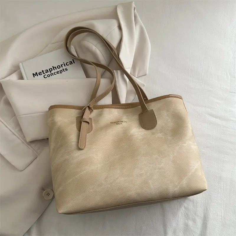 Women's Brown Velvet Casual Tote Bag with Pom Pom Charm